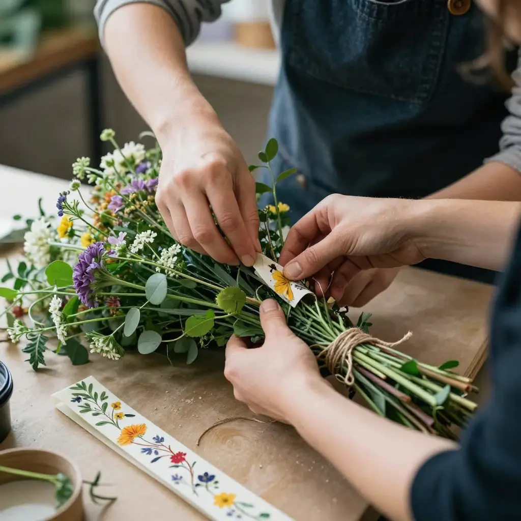 Florist hands arranging a beautiful bouquet
